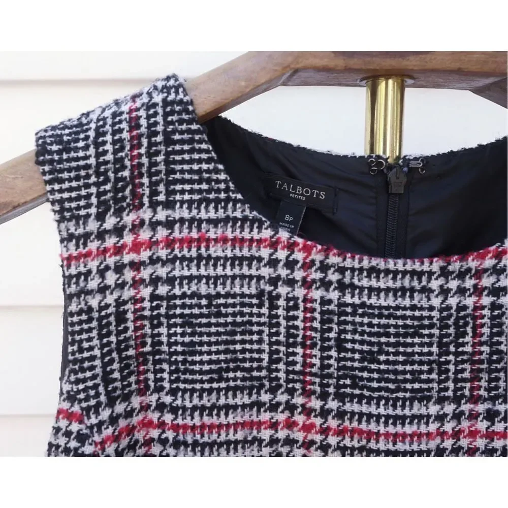 Talbots Houndstooth Wool Blend Sleeveless Shift Dress - Picture 5 of 7
